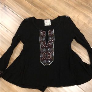 Free People Thermal Keyhole /embroidered details